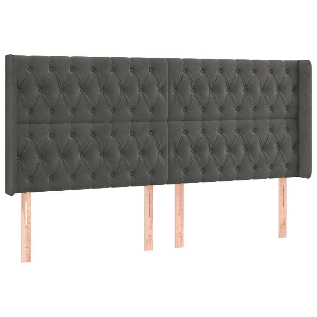 Cabeceira de cama c/ LED veludo 183x16x118/128 cm cinza-escuro