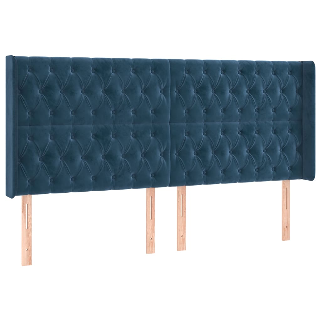 Cabeceira cama c/ luzes LED veludo 183x16x118/128cm azul-escuro