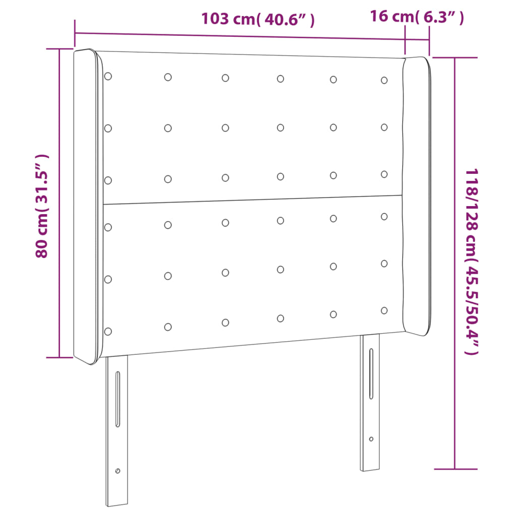 Cabeceira de cama c/ LED veludo 103x16x118/128 cm cinza-escuro