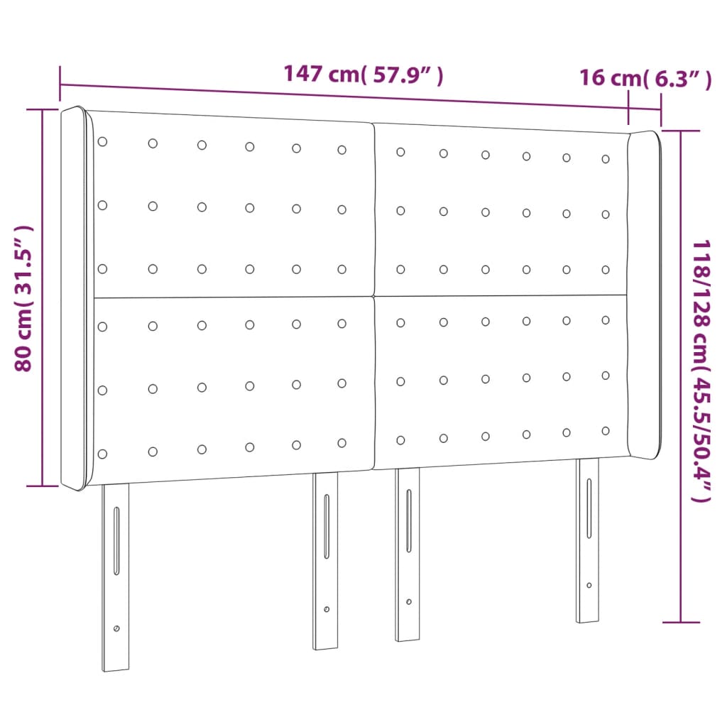 Cabeceira de cama c/ luzes LED veludo 147x16x118/128 cm preto