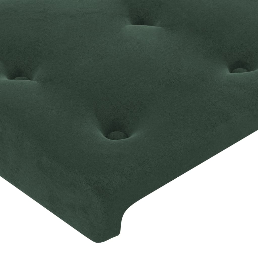Cabeceira de cama c/ LED veludo 147x16x118/128 cm verde-escuro