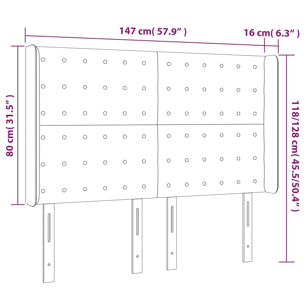 Cabeceira de cama c/ LED veludo 147x16x118/128 cm verde-escuro