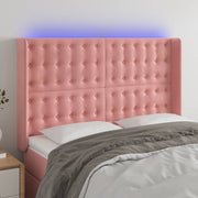 Cabeceira de cama c/ luzes LED veludo 147x16x118/128 cm rosa