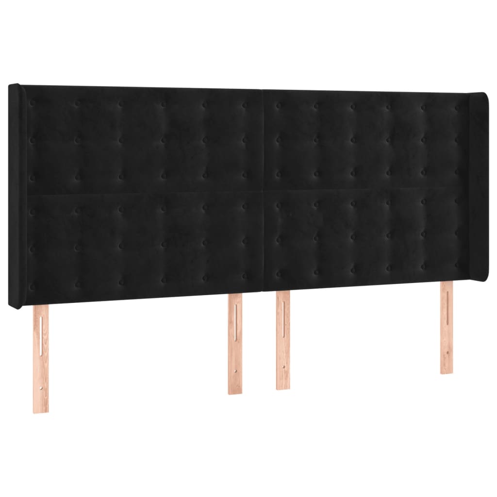 Cabeceira de cama c/ luzes LED veludo 163x16x118/128 cm preto