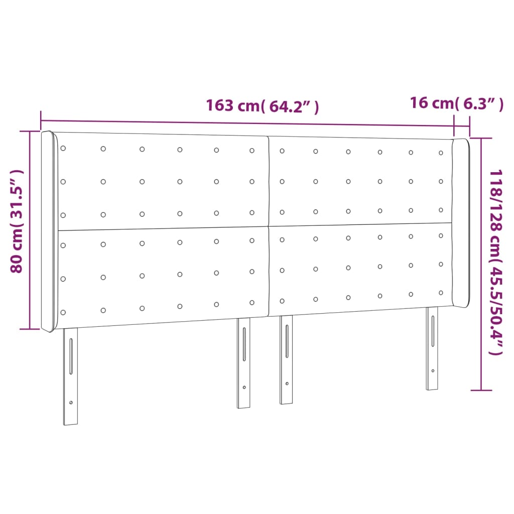 Cabeceira de cama c/ LED veludo 163x16x118/128 cm verde-escuro