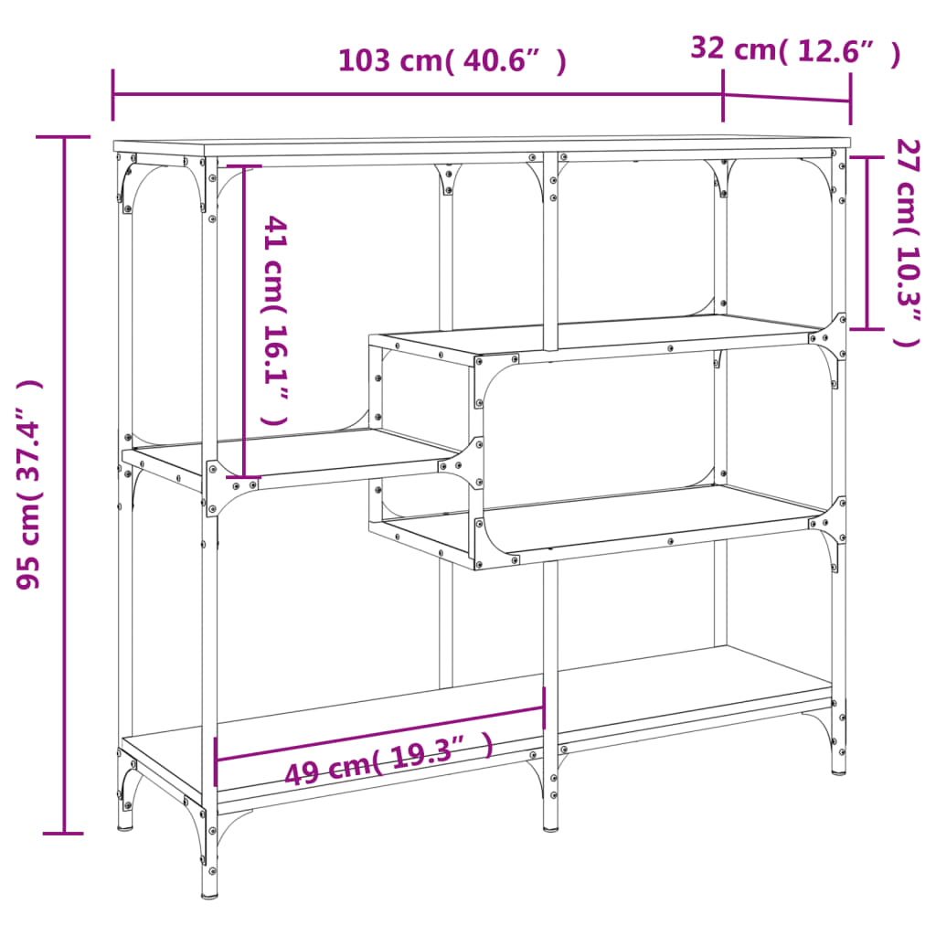 Mesa consola 103x32x95 cm derivados madeira carvalho castanho