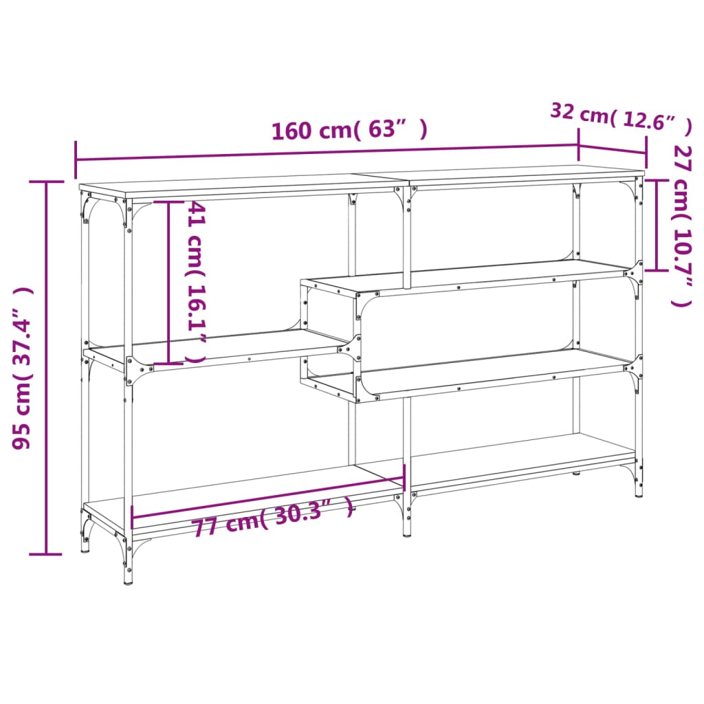 Mesa consola 160x32x95 cm derivados de madeira cinzento sonoma