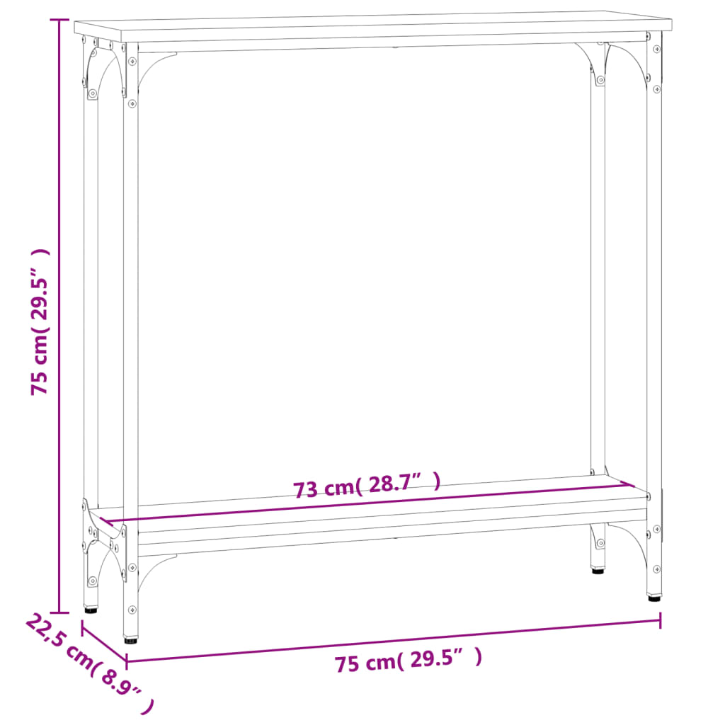 Mesa consola 75x22,5x75 cm derivados madeira carvalho castanho