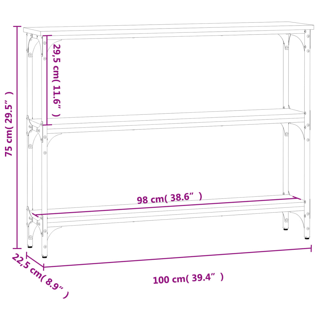 Mesa consola 100x22,5x75cm derivados de madeira cinzento sonoma