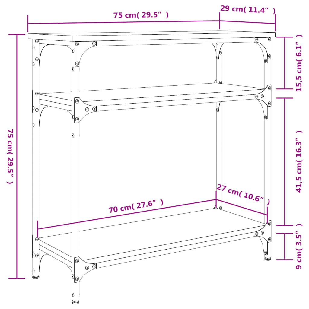 Mesa consola 75x29x75 cm derivados de madeira preto