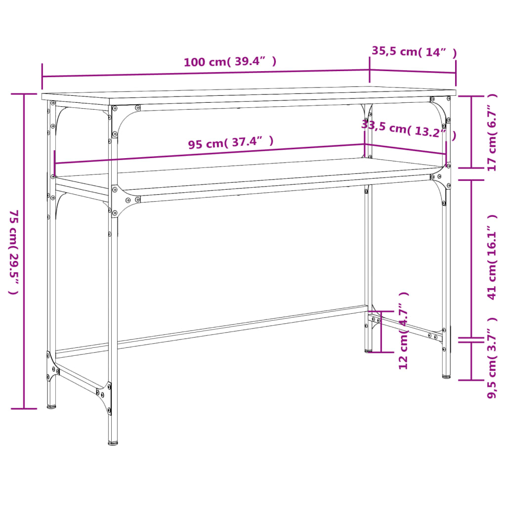 Mesa consola 100x35,5x75 cm derivados de madeira preto