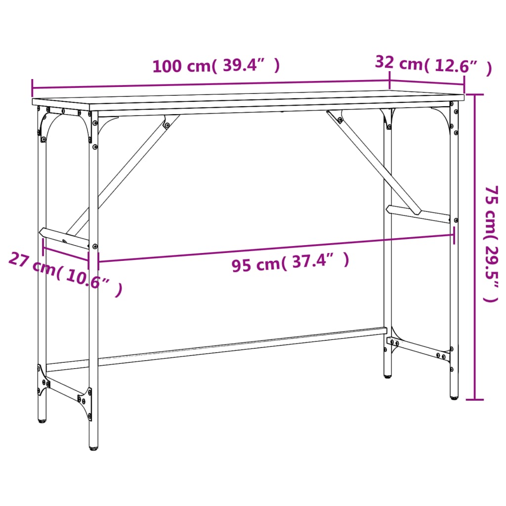 Mesa consola 100x32x75 cm derivados de madeira cinzento sonoma