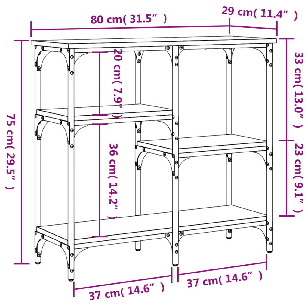 Mesa consola 80x29x75 cm derivados de madeira cinzento sonoma