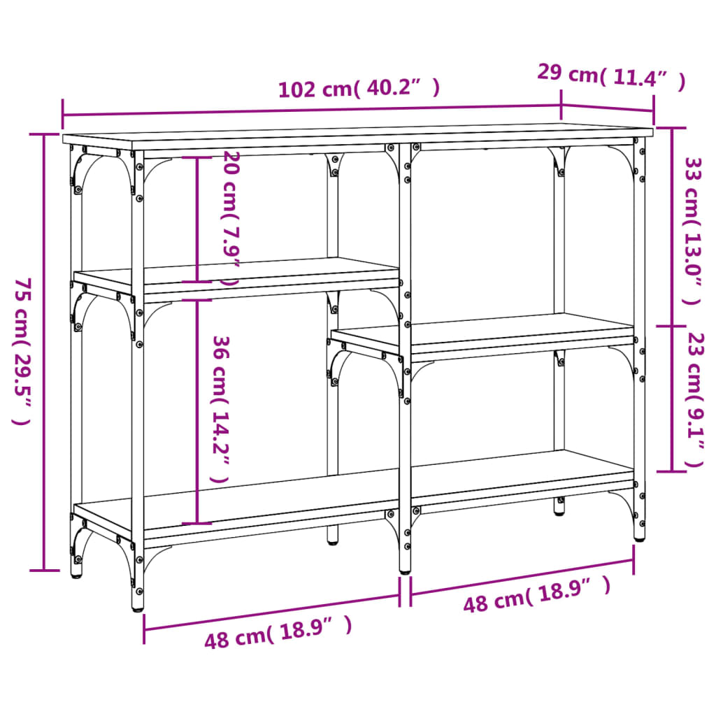 Mesa consola 102x29x75 cm derivados de madeira cinzento sonoma