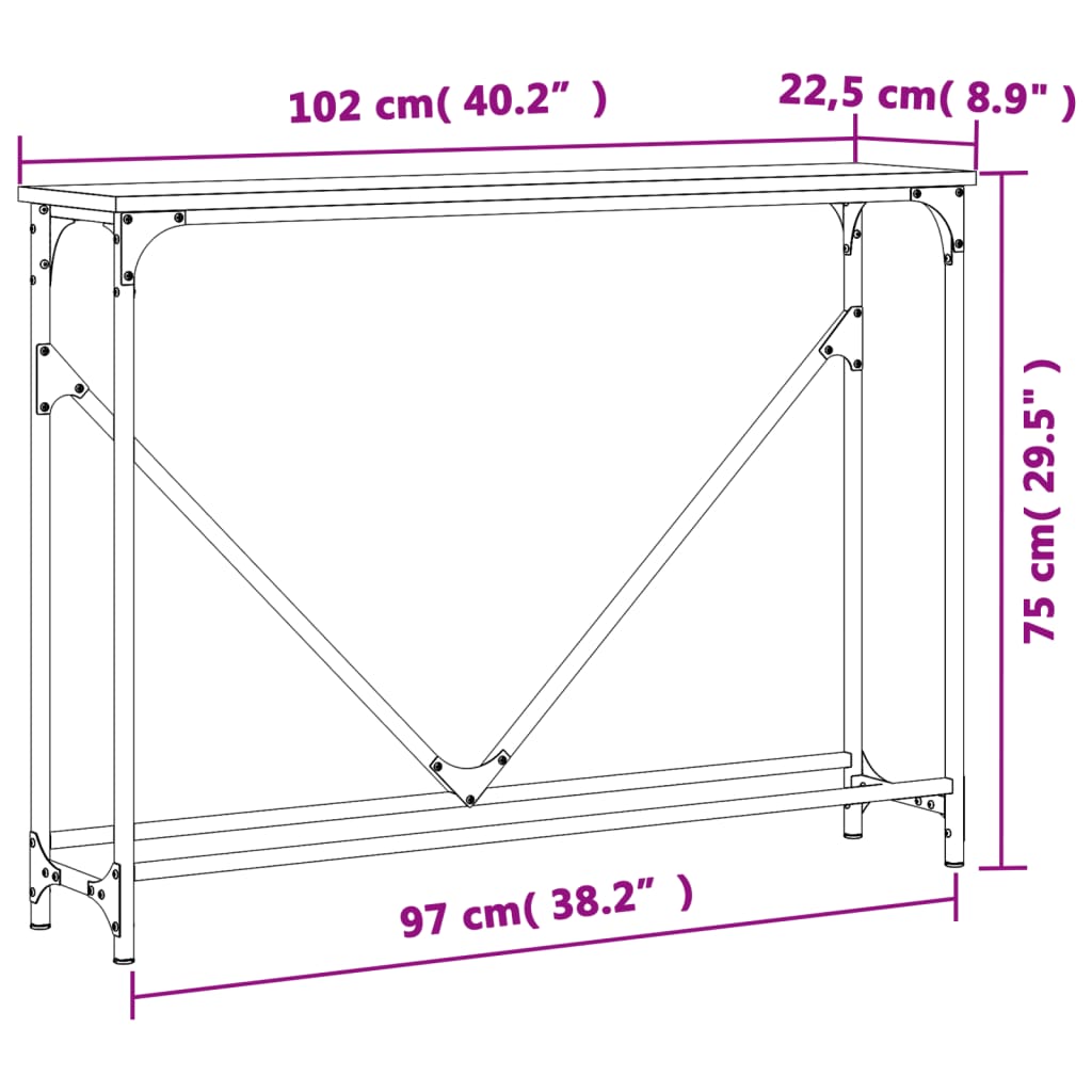 Mesa consola 102x22,5x75 cm derivados madeira carvalho castanho