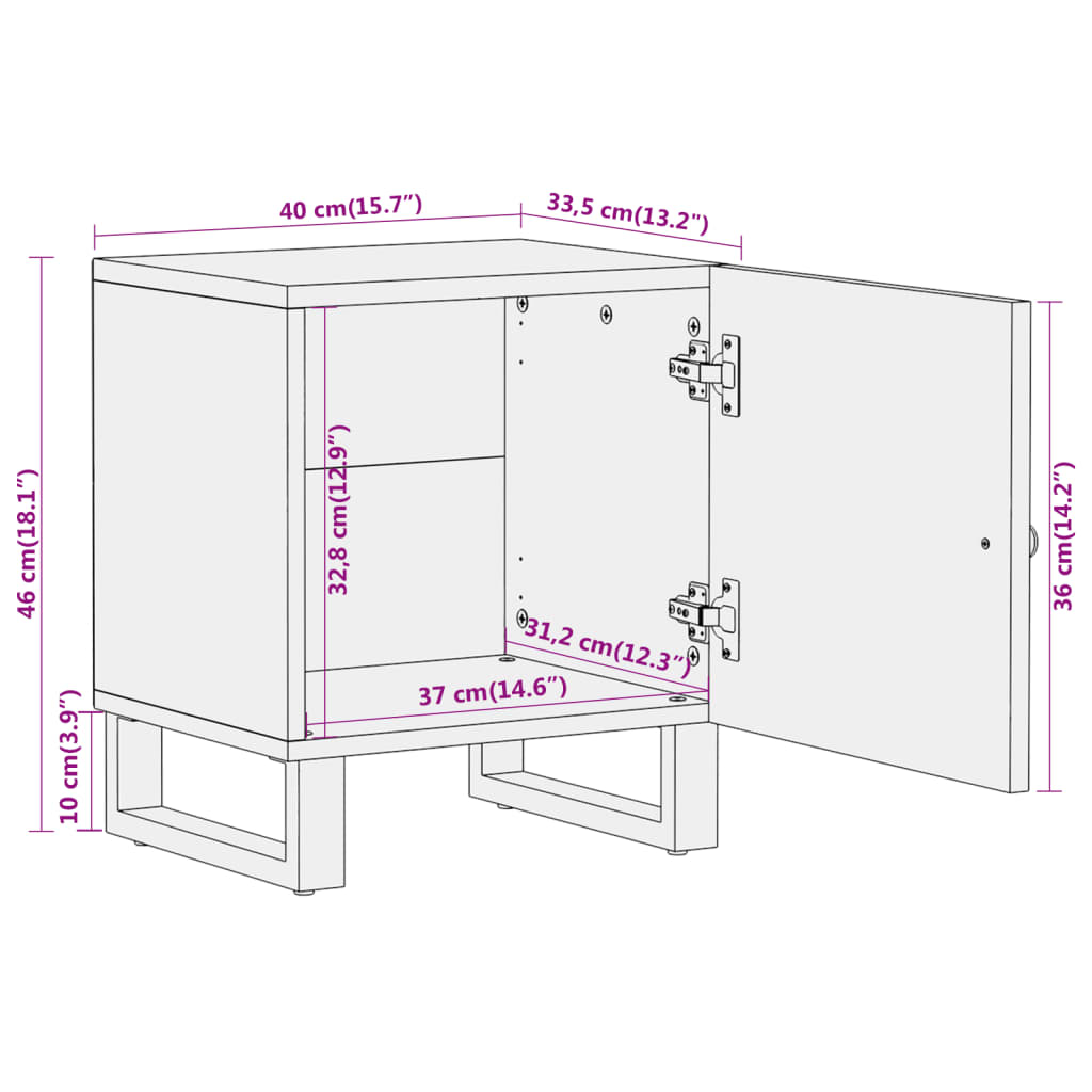 Mesa de cabeceira madeira de mangueira maciça castanho e preto