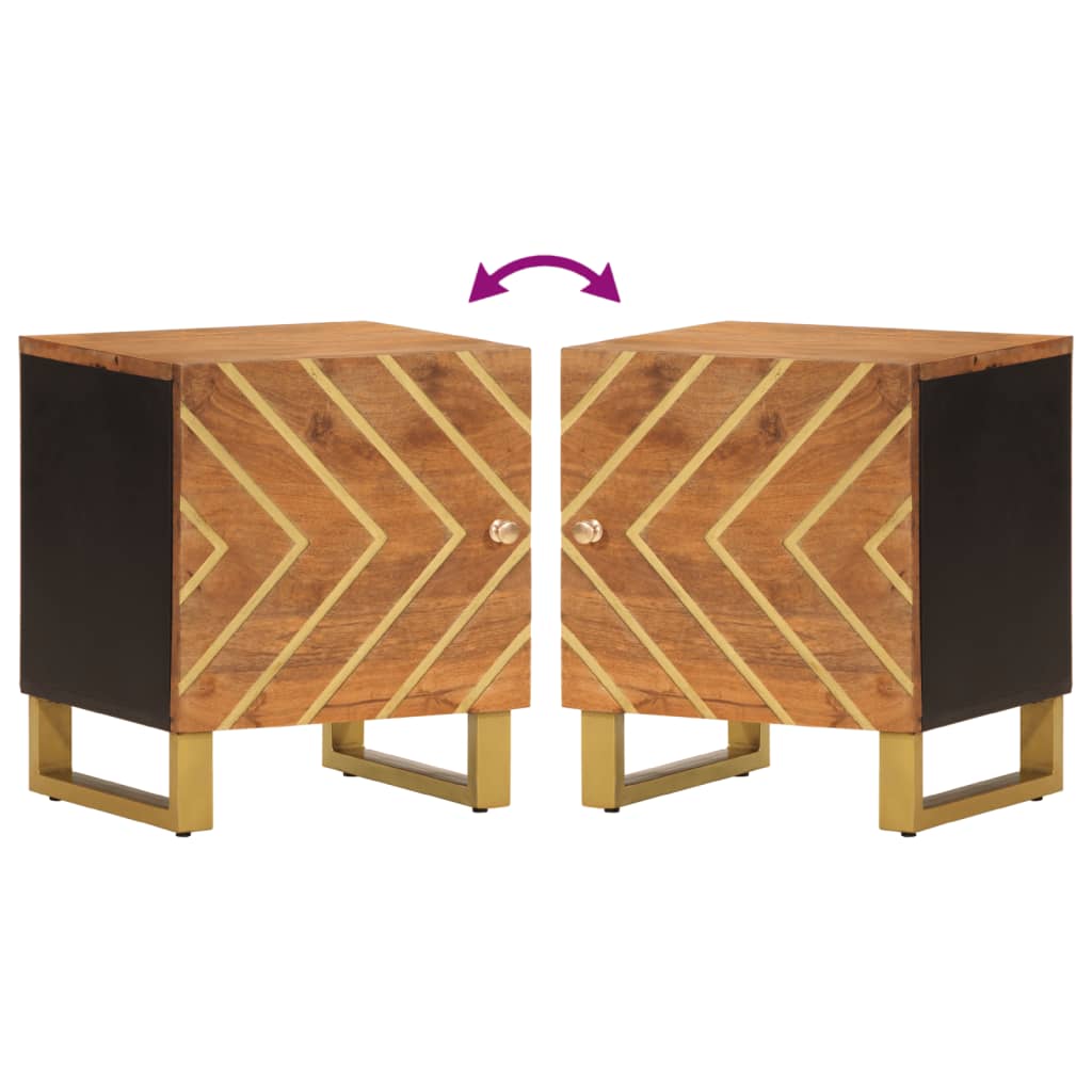 Mesa de cabeceira madeira de mangueira maciça castanho e preto