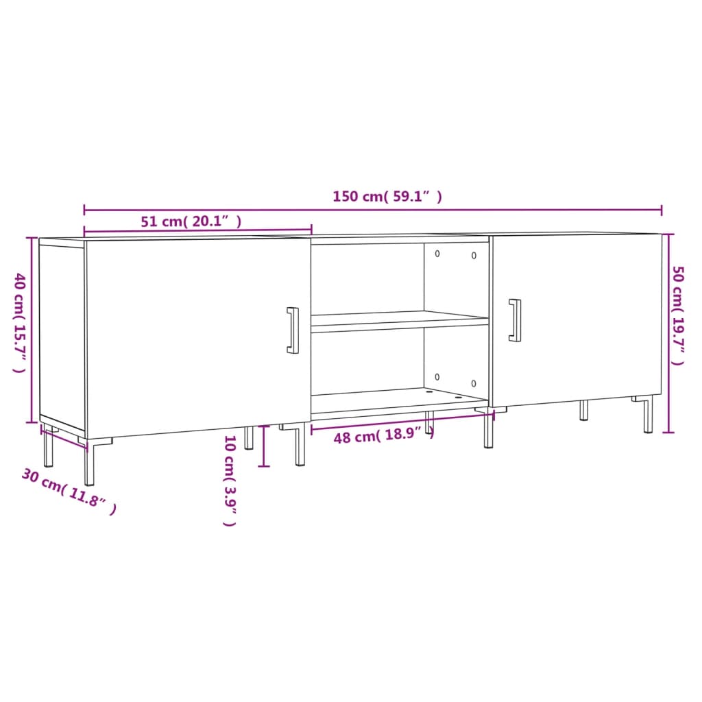 Móvel de TV 150x30x50 cm derivados de madeira cinza-cimento
