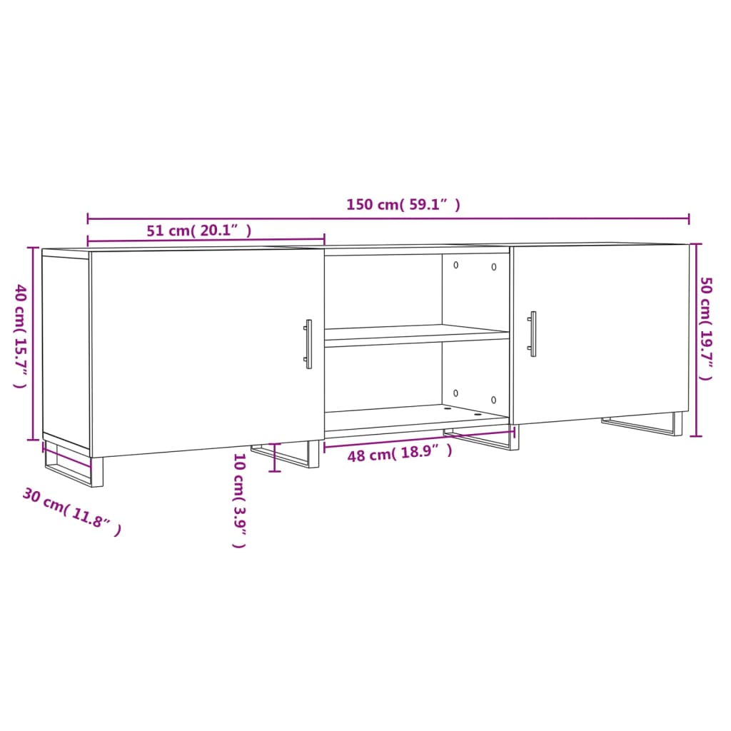 Móvel de TV 150x30x50 cm derivados de madeira cinzento sonoma