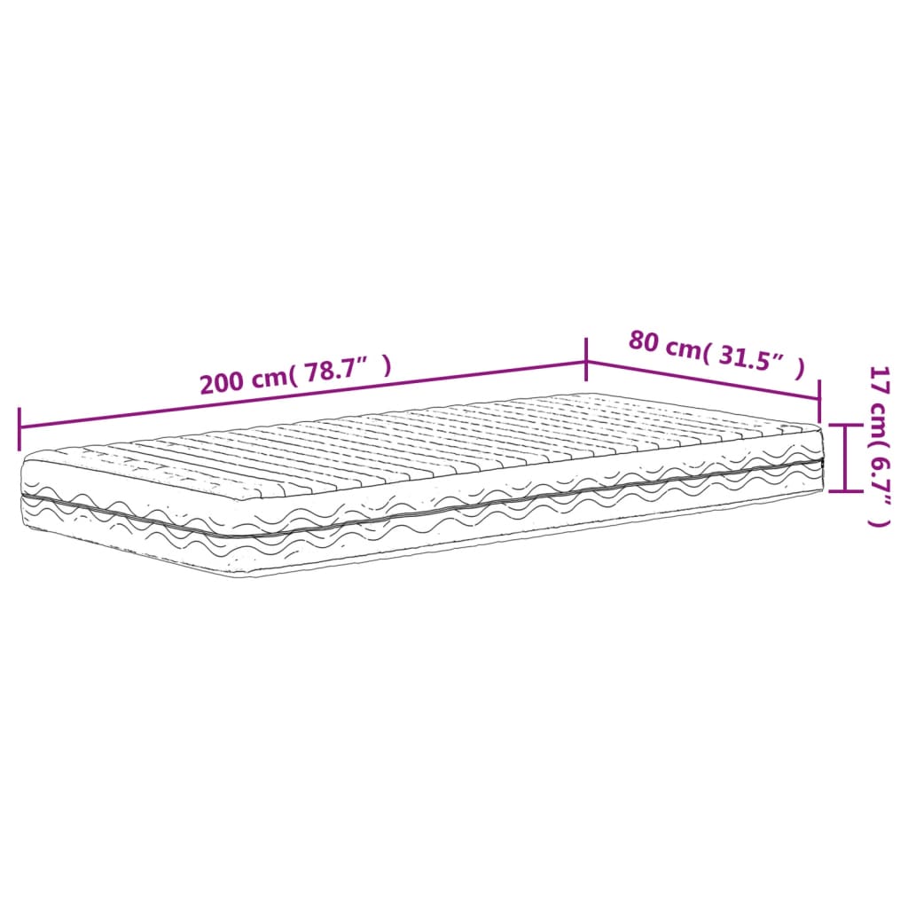 Colchão de espuma 80x200 cm dureza H2 H3 branco