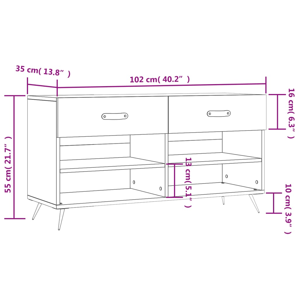 Banco sapateira 102x35x55 cm derivados madeira cinzento sonoma