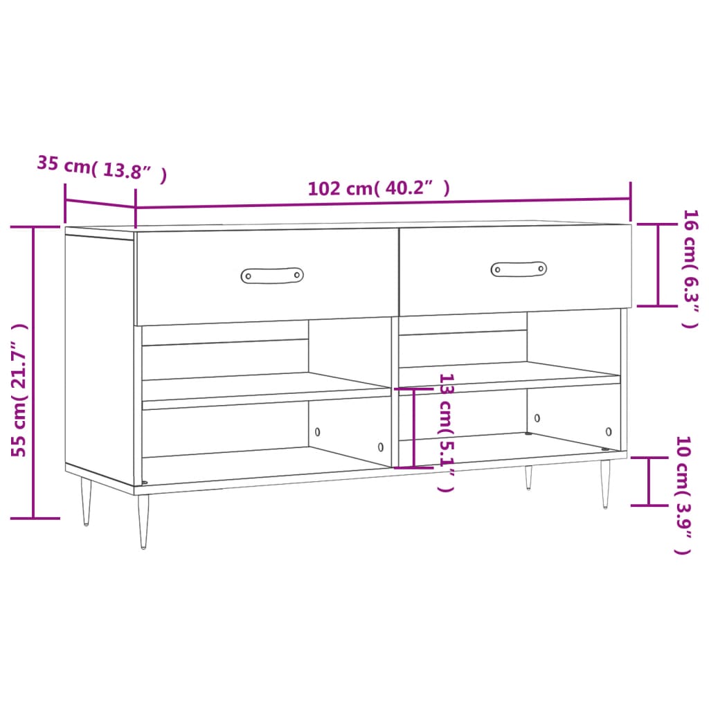 Banco sapateira 102x35x55 cm derivados madeira cinzento cimento