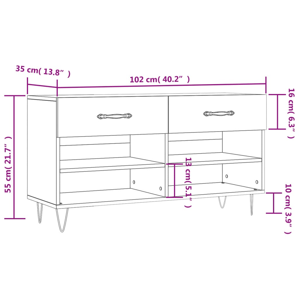 Banco sapateira 102x35x55 cm derivados madeira cinzento cimento