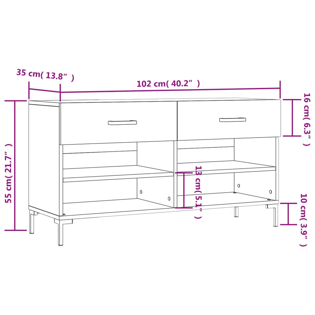 Banco sapateira 102x35x55 cm deriv. madeira carvalho sonoma