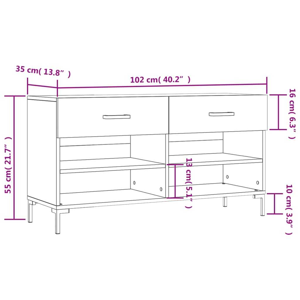Banco sapateira 102x35x55 cm deriv. madeira carvalho castanho