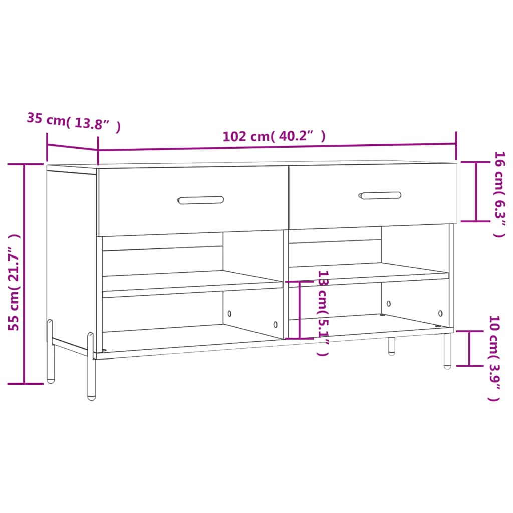 Banco sapateira 102x35x55 cm derivados madeira cinzento cimento