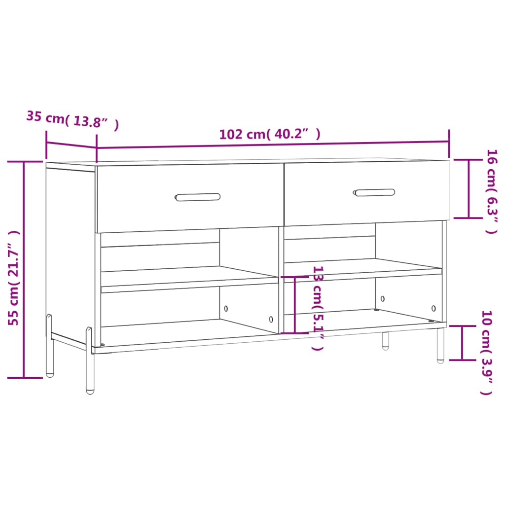 Banco sapateira 102x35x55 cm derivados madeira cinzento sonoma
