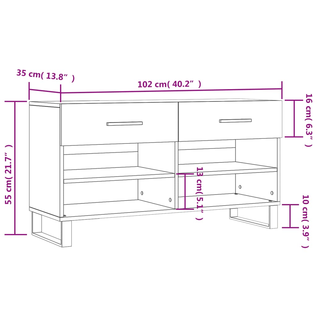 Banco sapateira 102x35x55 cm derivados madeira branco brilhante