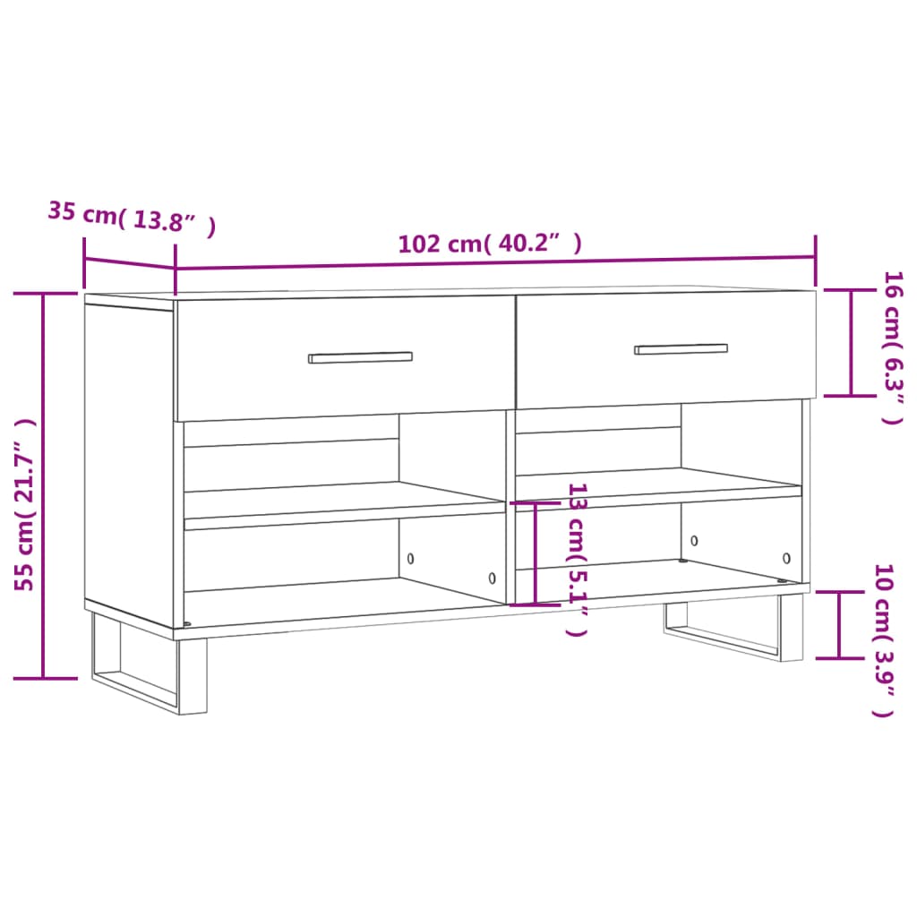 Banco sapateira 102x35x55 cm derivados madeira cinzento sonoma