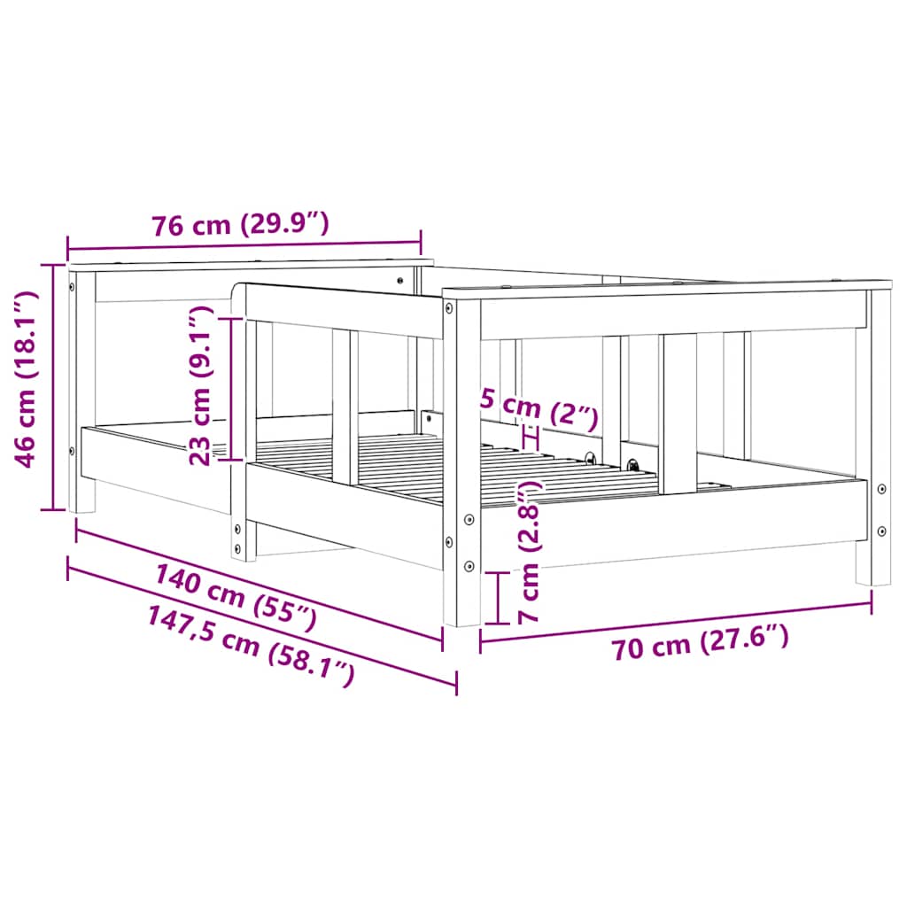 Estrutura de cama infantil 70x140 cm pinho maciço