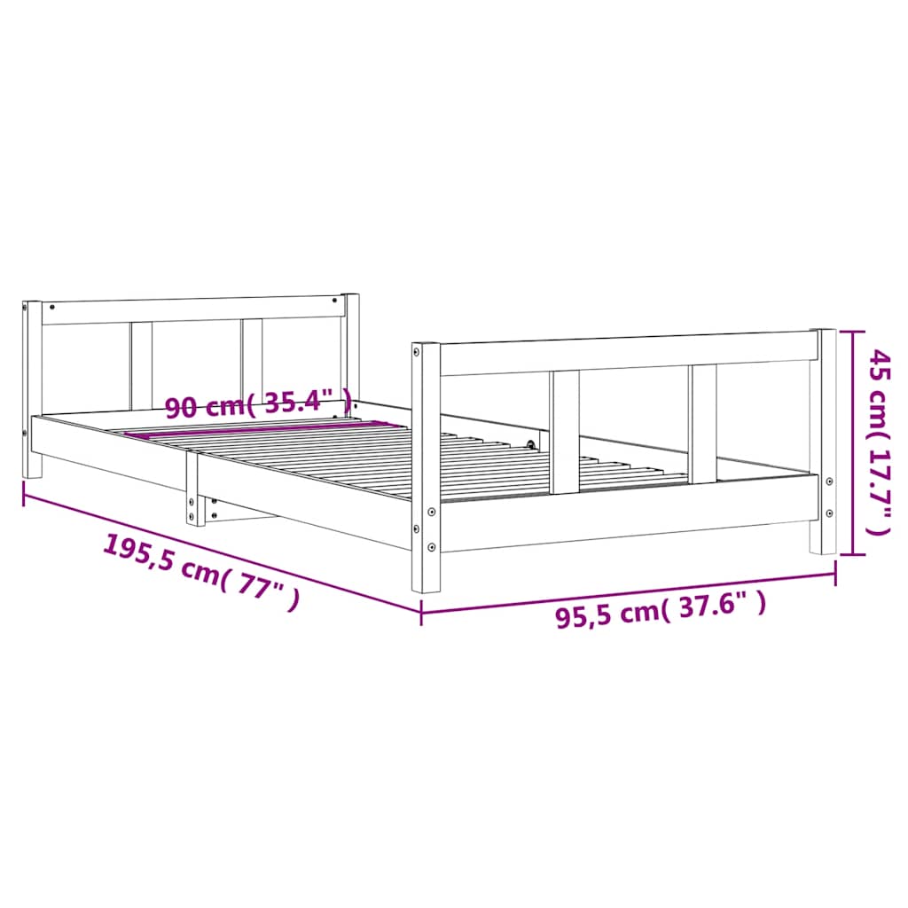 Estrutura de cama infantil 90x190 cm pinho maciço branco