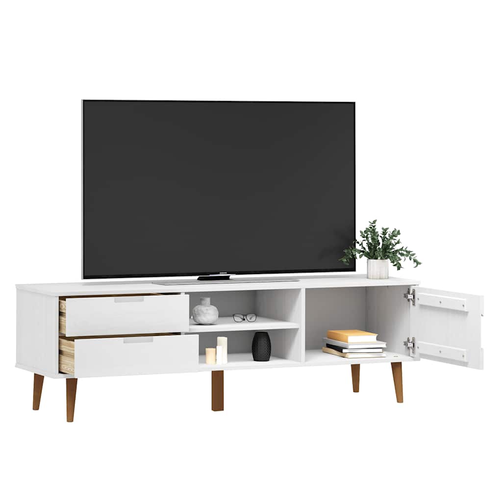 Móvel de TV MOLDE 158x40x49 cm pinho maciço branco