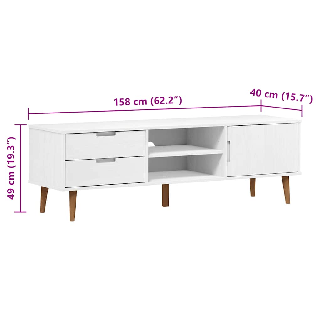 Móvel de TV MOLDE 158x40x49 cm pinho maciço branco