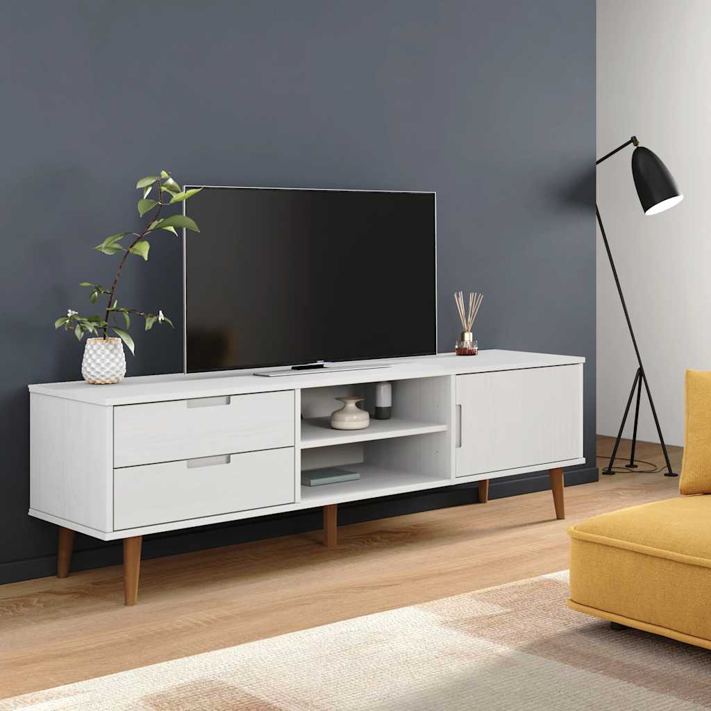 Móvel de TV MOLDE 158x40x49 cm pinho maciço branco