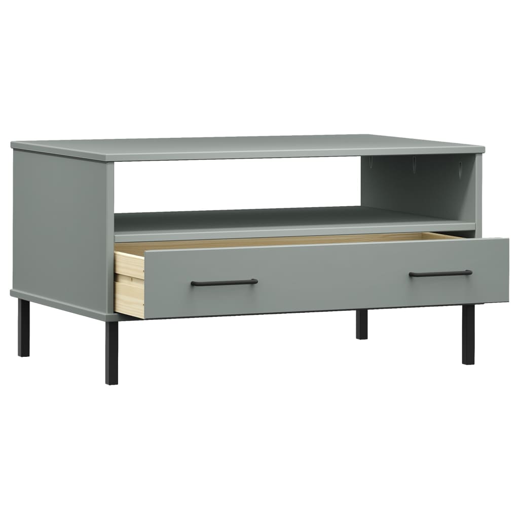 Mesa centro pernas de metal 85x50x45 madeira maciça OSLO cinza
