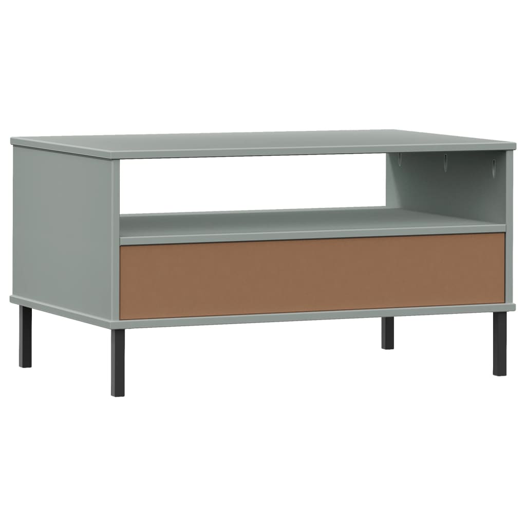 Mesa centro pernas de metal 85x50x45 madeira maciça OSLO cinza