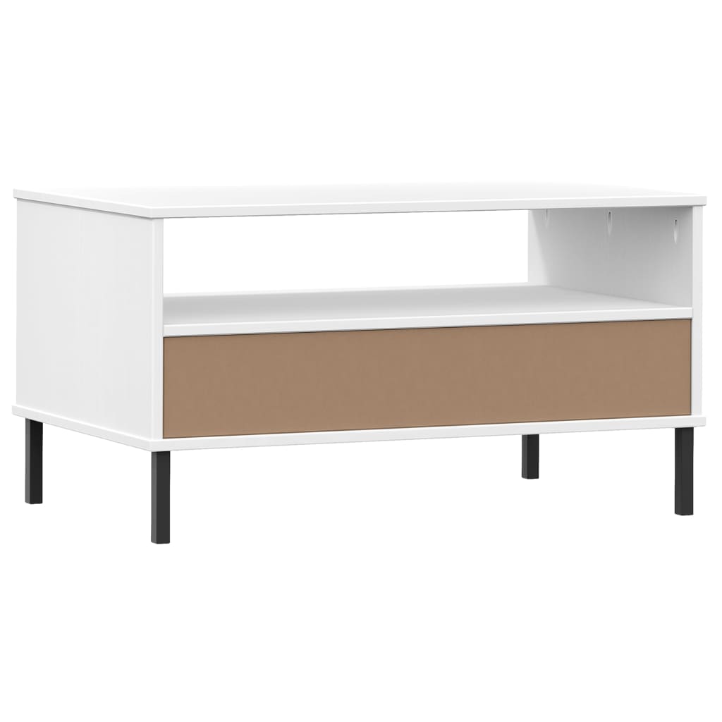 Mesa de centro com pernas de metal madeira maciça OSLO branco