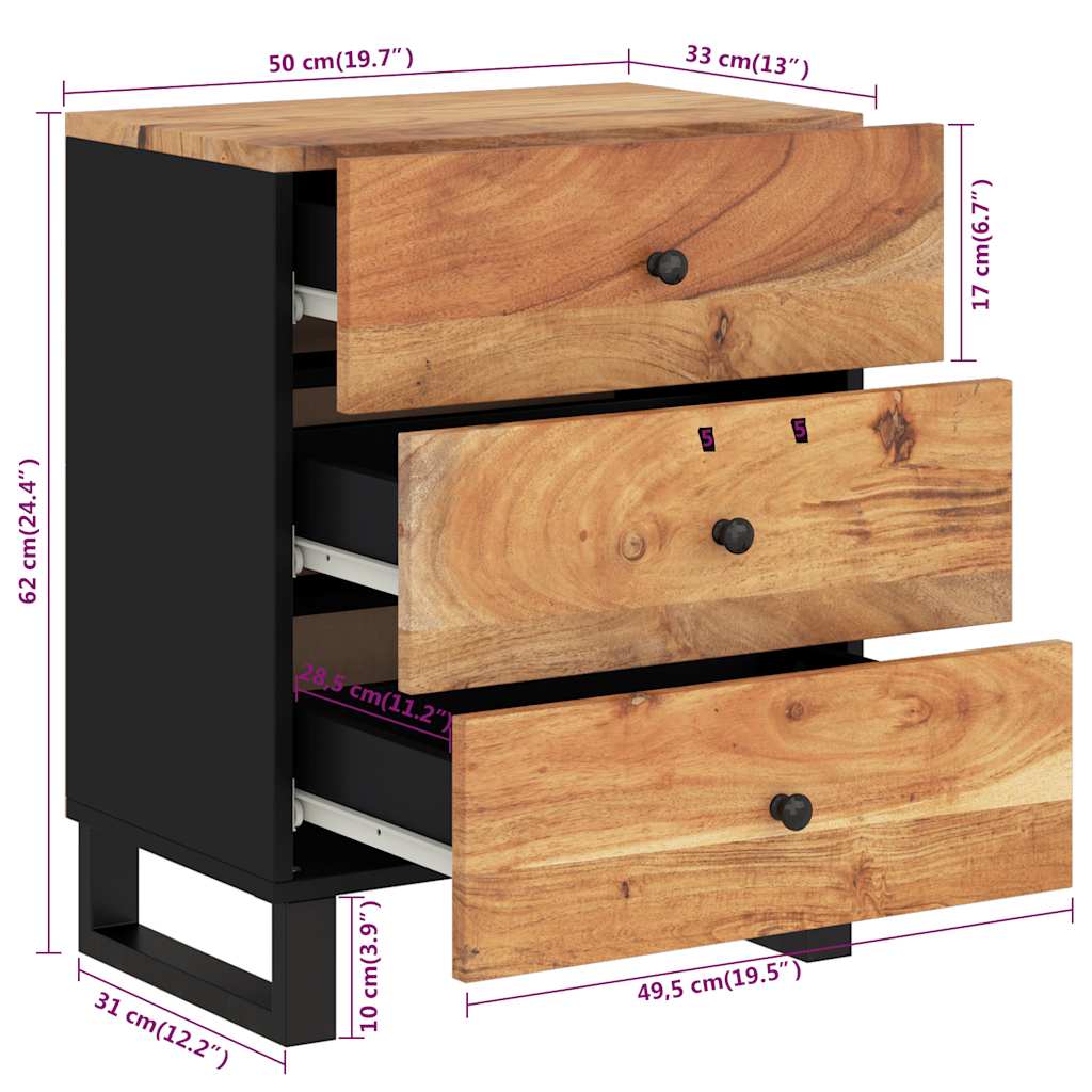 Mesa de cabeceira 50x33x62 cm acácia maciça/derivados madeira