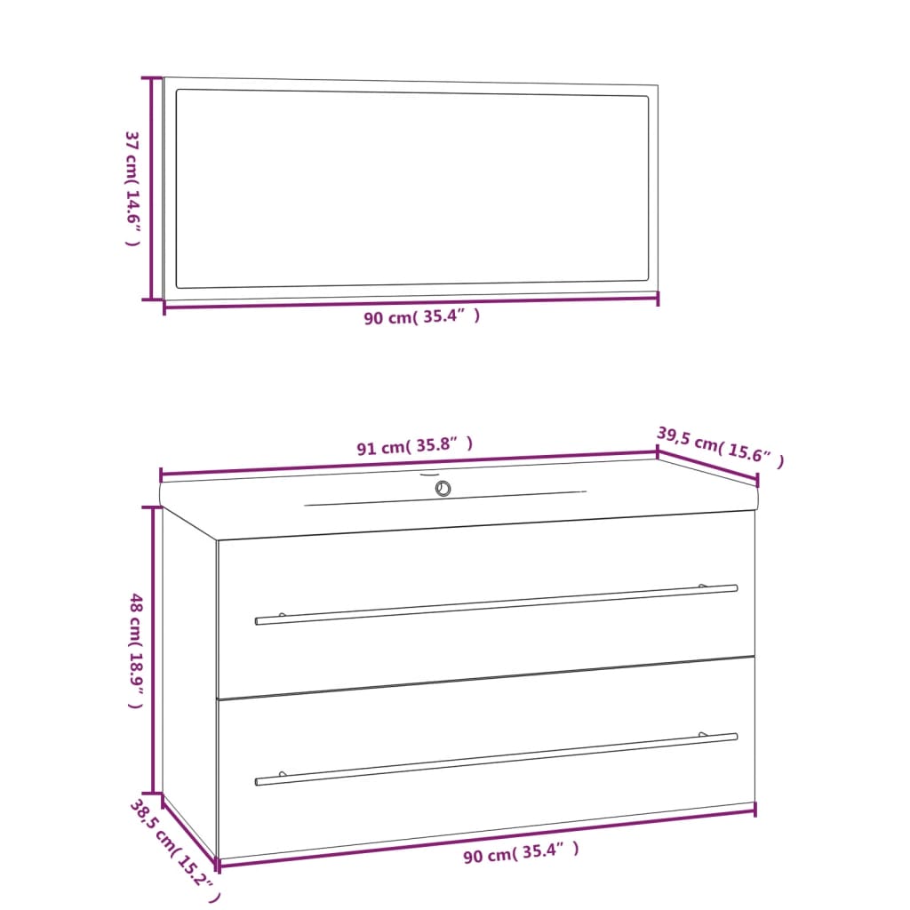 3 pcs conjunto de móveis de casa de banho branco