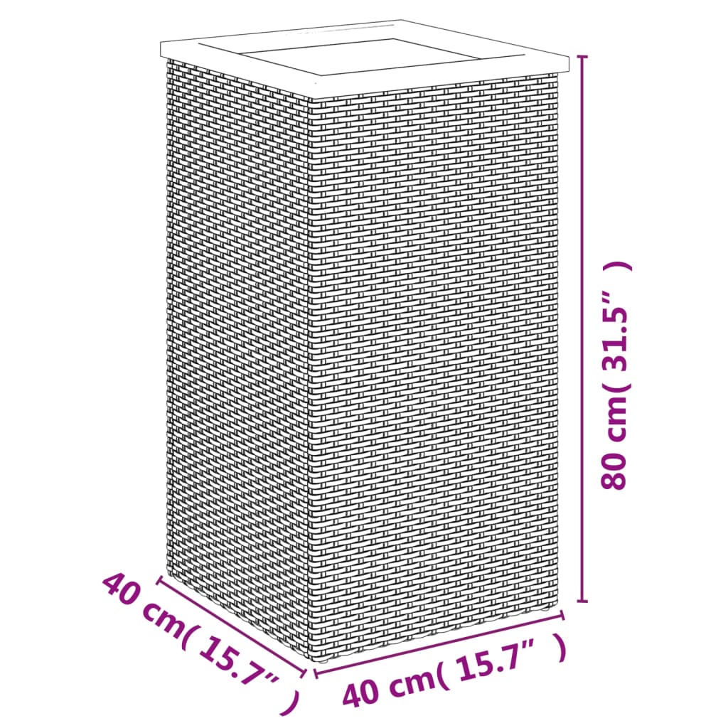 Vaso/floreira 40x40x80 cm vime PE preto
