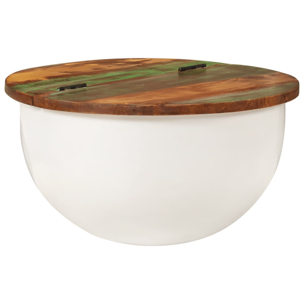 Mesa de centro 50x27 cm madeira recuperada maciça branco