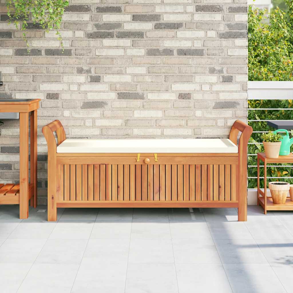 Banco de arrumação p/ jardim c/ almofadão 126 cm acácia maciça