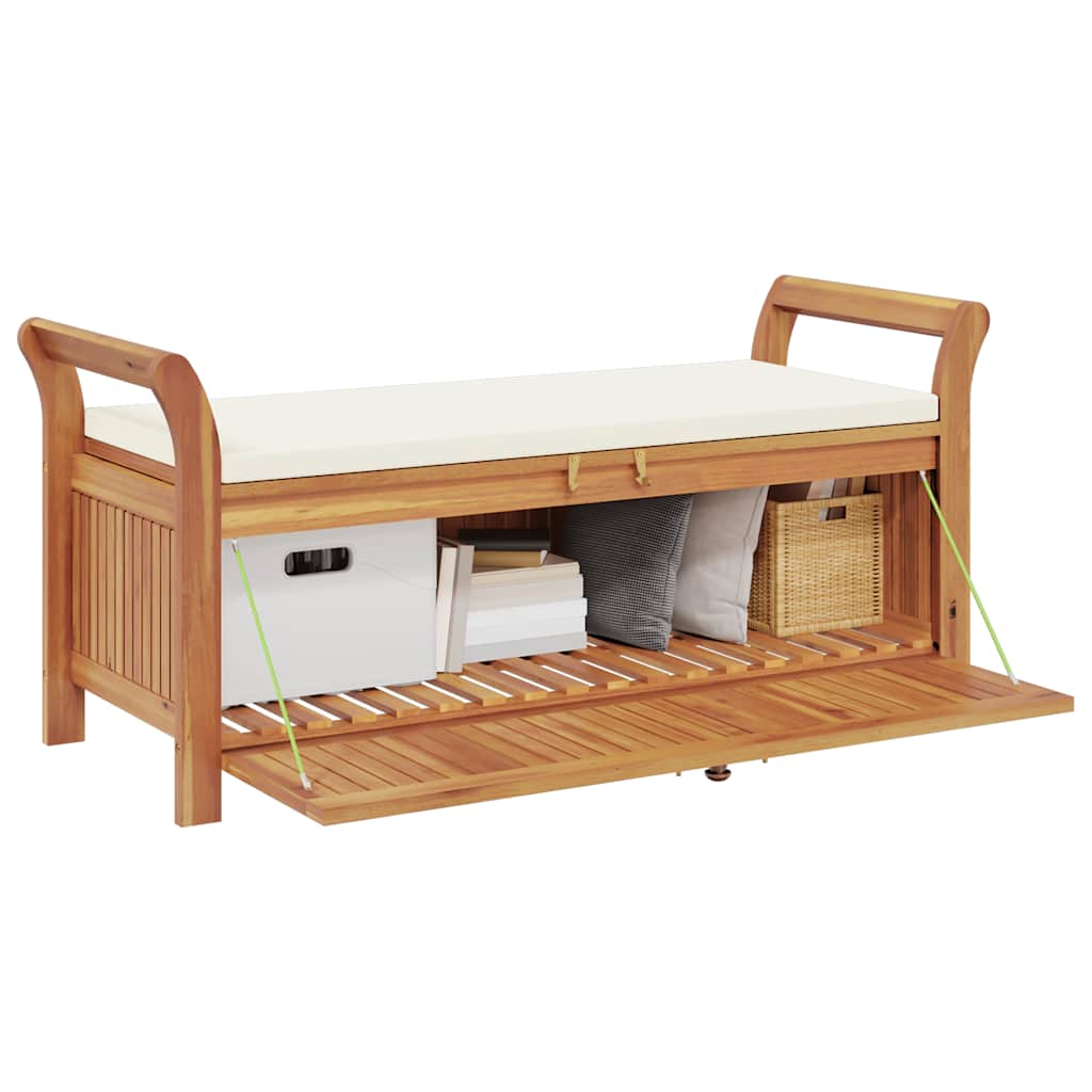 Banco de arrumação p/ jardim c/ almofadão 126 cm acácia maciça
