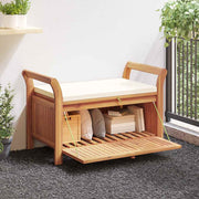 Banco de arrumação p/ jardim c/ almofadão 126 cm acácia maciça