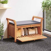Banco de arrumação p/ jardim c/ almofadão 91 cm acácia maciça