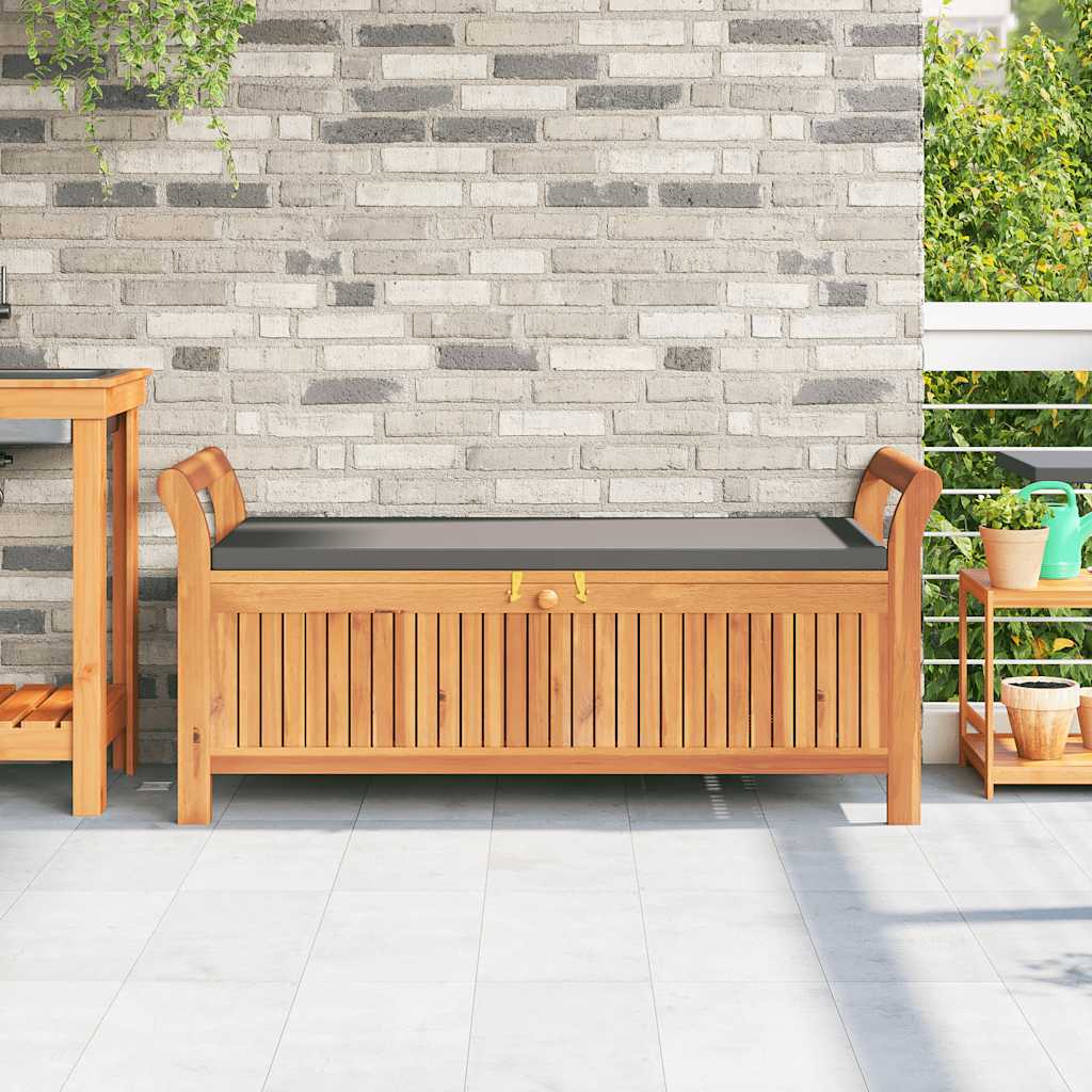 Banco de arrumação p/ jardim c/ almofadão 126 cm acácia maciça